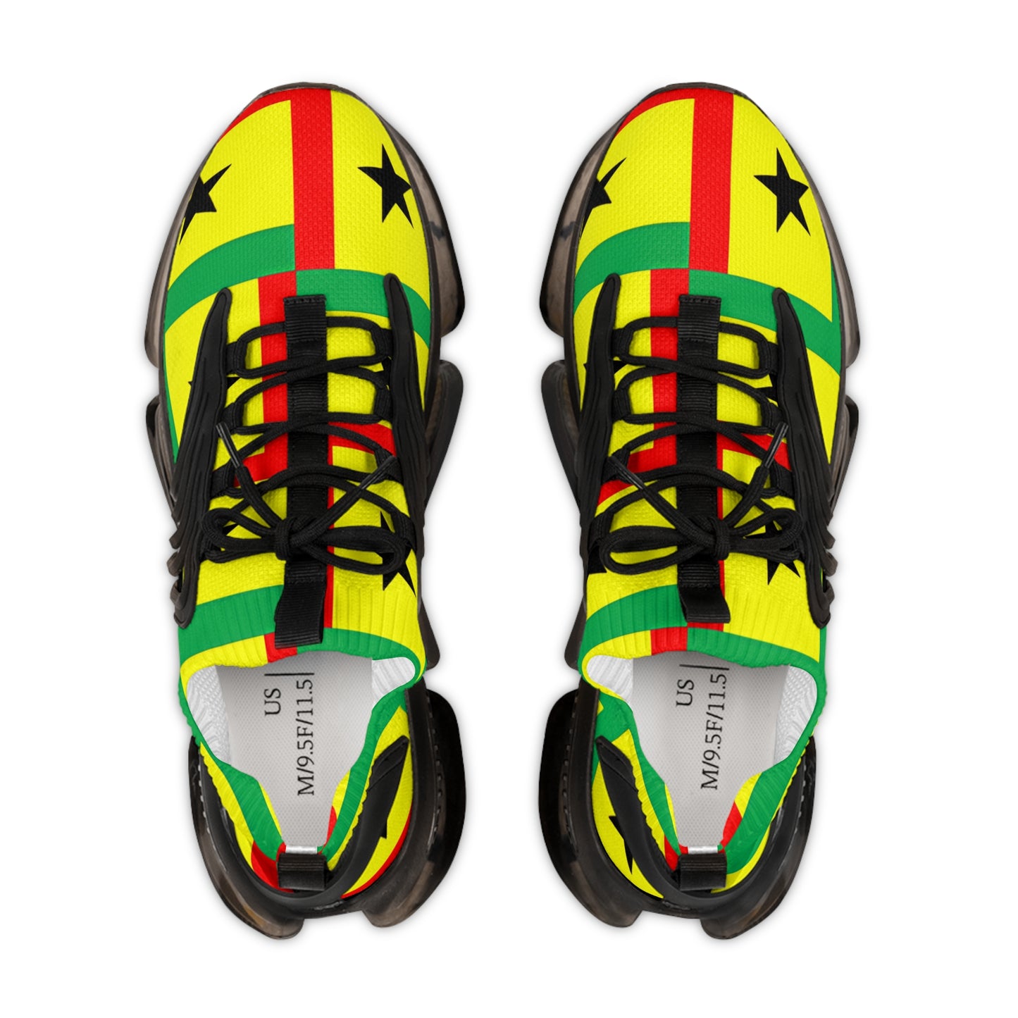 Men's Red Yellow Green Black Stars Athletic Mesh Sneakers