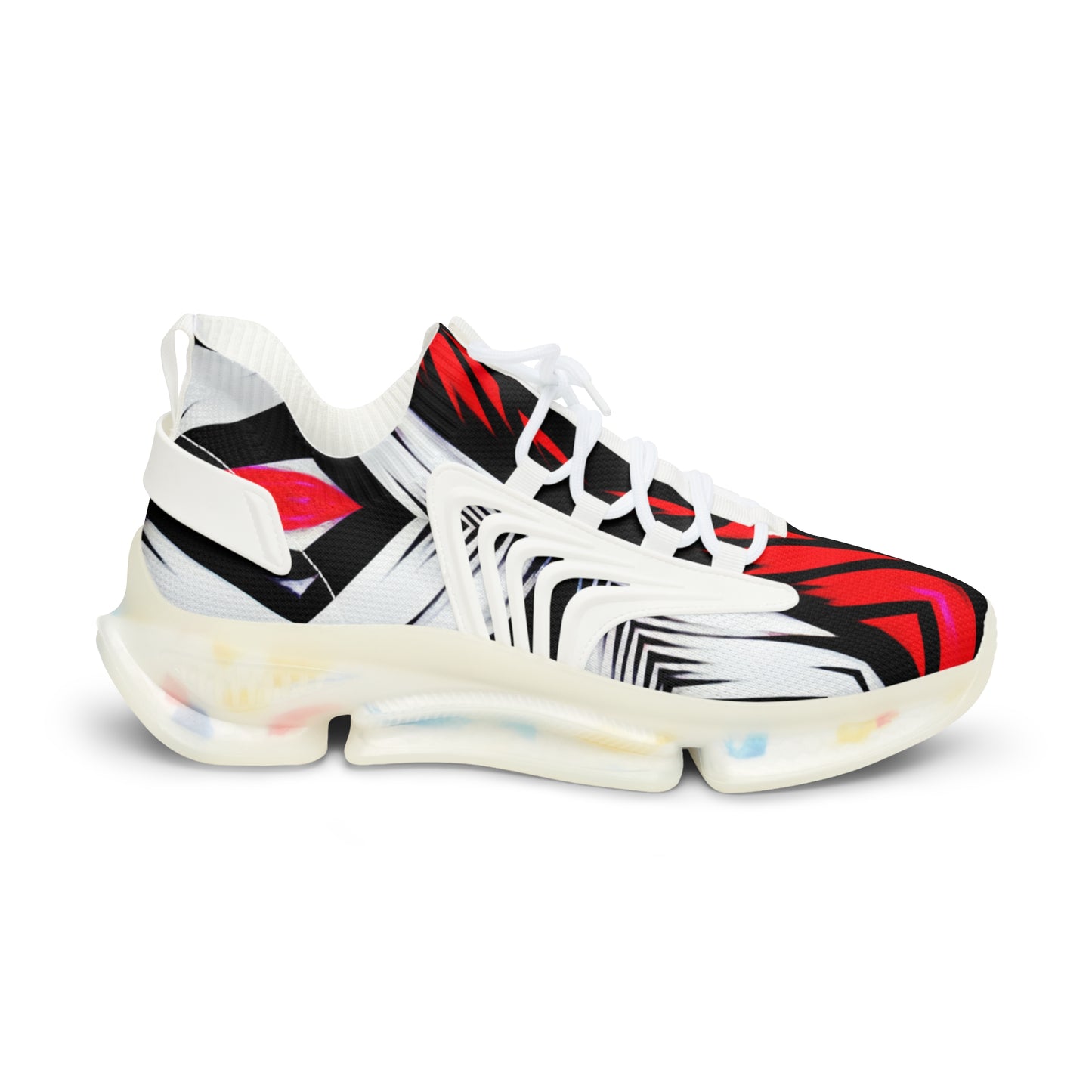 Men's Red Black & White Geometric Pattern All Over Print Mesh Workout Sneakers