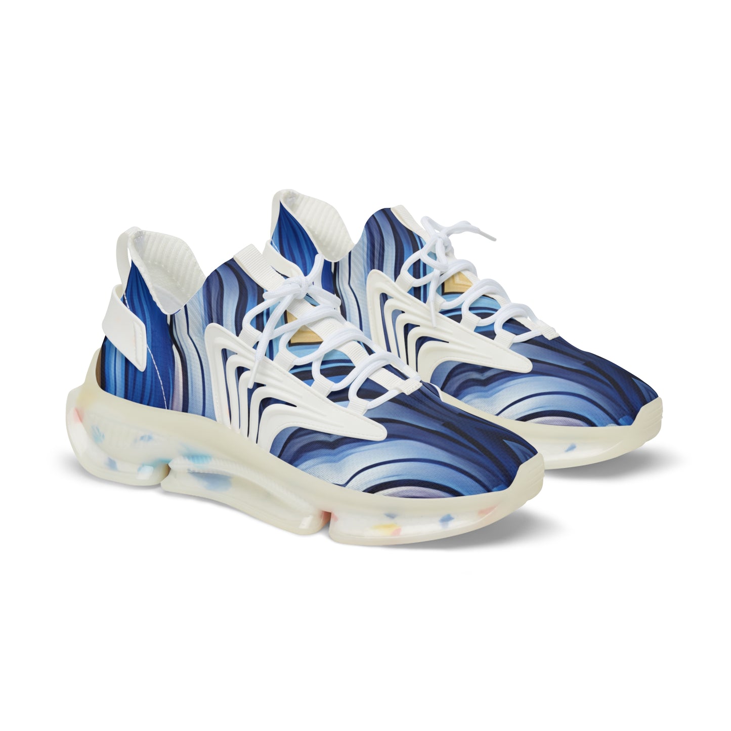 Men's  Blue Wave Abstract Pattern All Over Print Mesh Sneakers