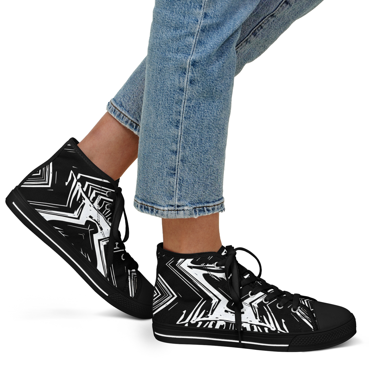 Women's Black & White Kaleidoscope Pattern All Over Print Urban Peak High Top Shoes