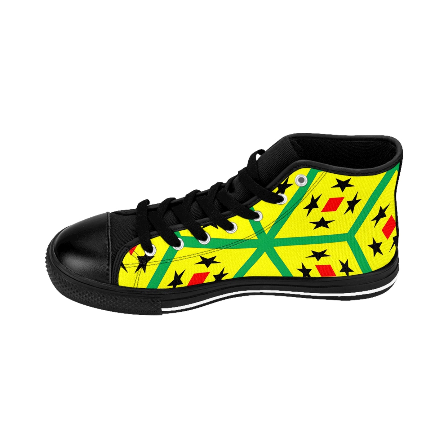 Men's Yellow Geometric Vibrant Star & Diamond Pattern High Top Sneakers