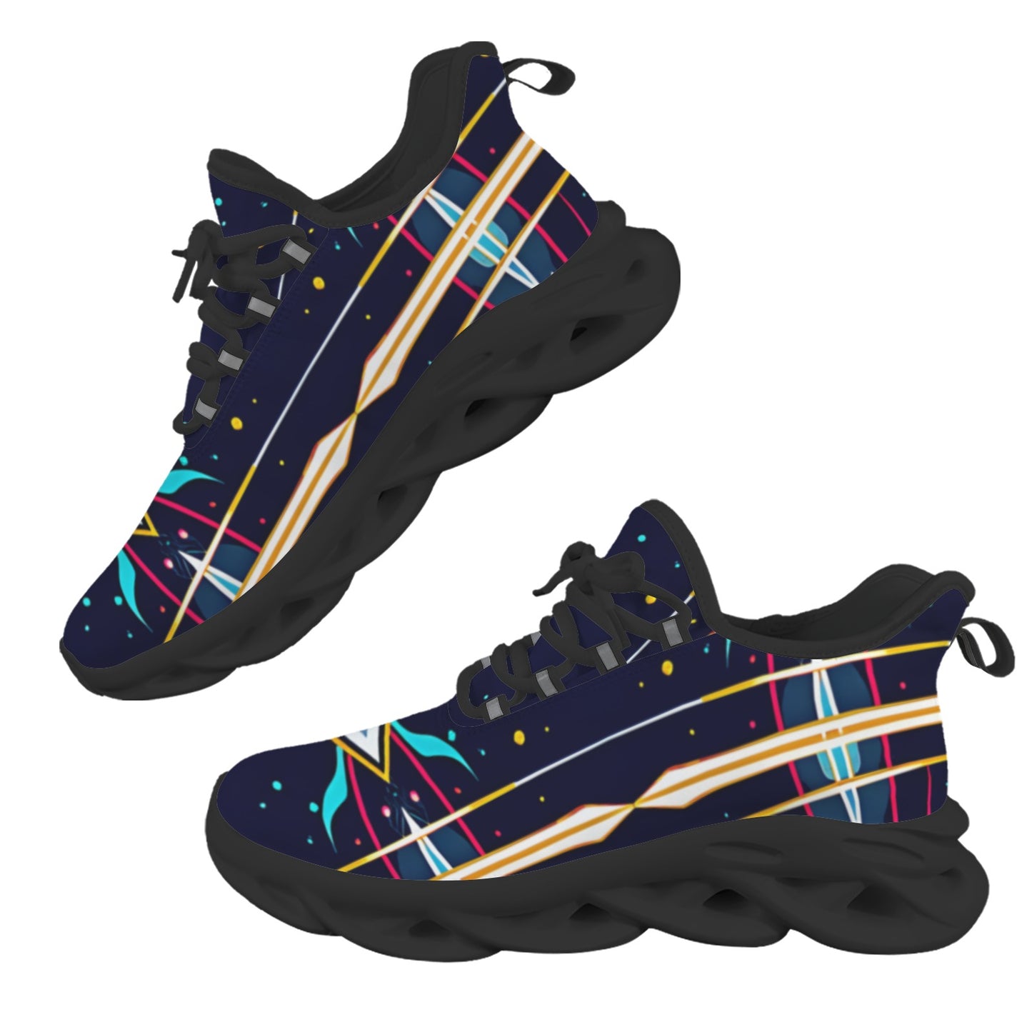Women's Abstract Neon Geometry Pattern All Over Print Twisted Sole Sneakers