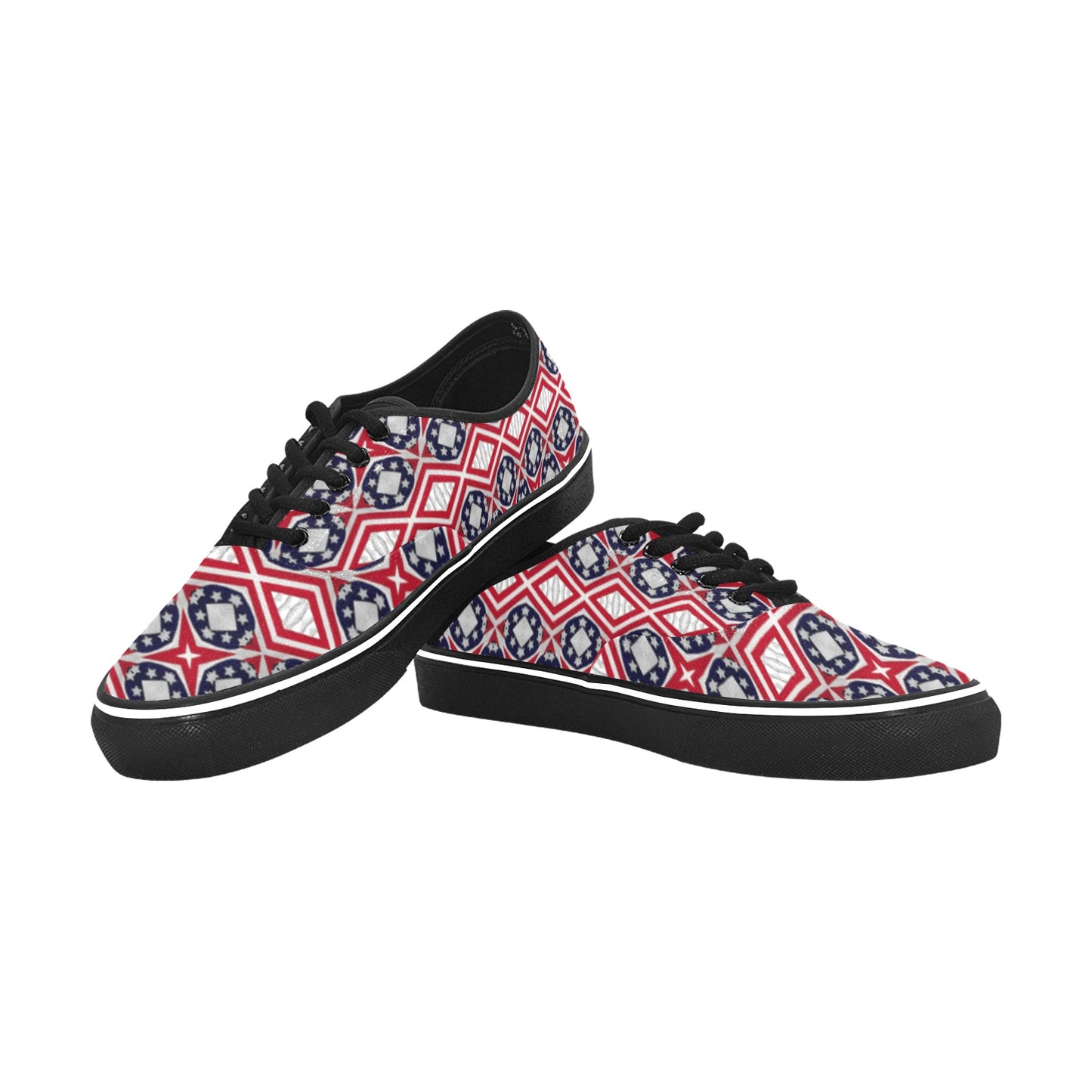 Men's Patriotic Red White Blue Geometric Classic Canvas Low Top Shoes