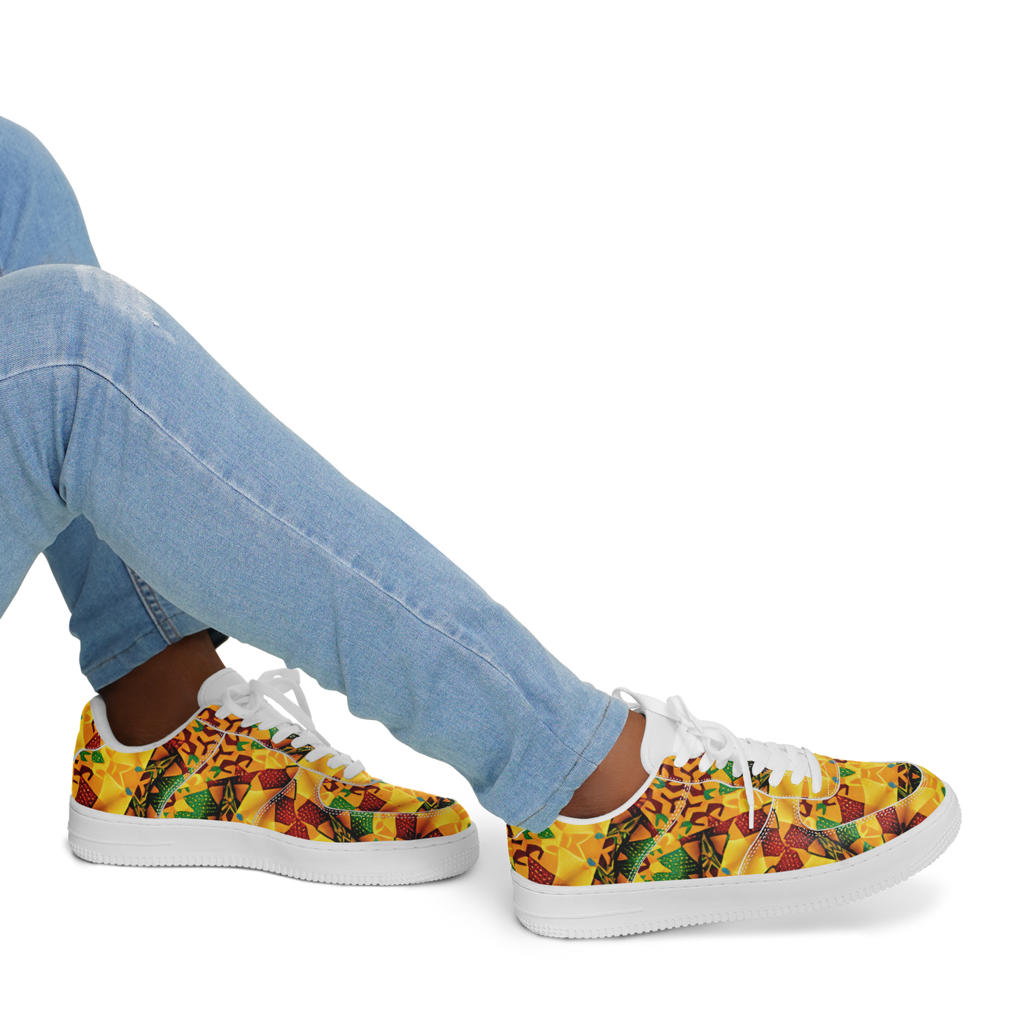 Men's Vibrant Red Yellow & Green African Kente Geometric Pattern All-Over Print Core Low Shoes