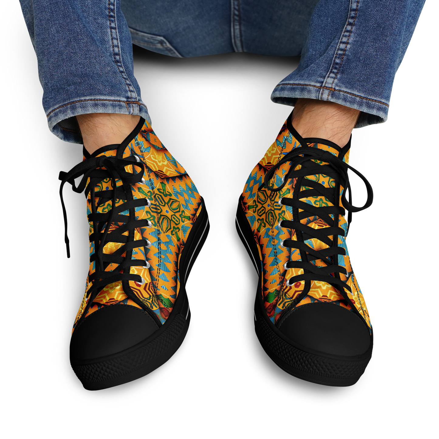 Men's Golden Geometric Mosaic Pattern Urban Peak High Top Shoes