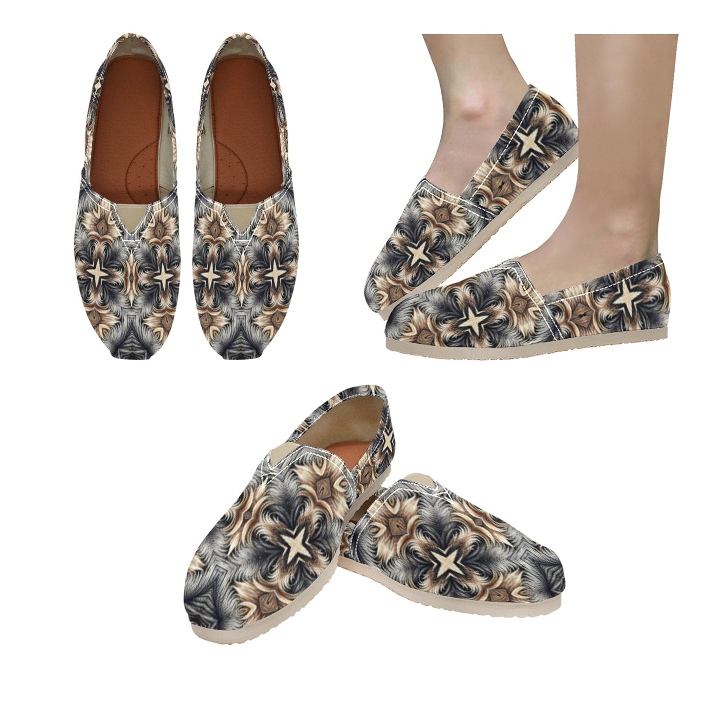 Women's Neutral Geometric Floral Pattern All Over print  Classic Canvas Slip-On