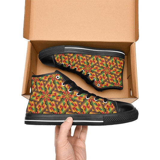 Women's Vibrant African Kente Geometric All-Over Print High Top Canvas Shoes