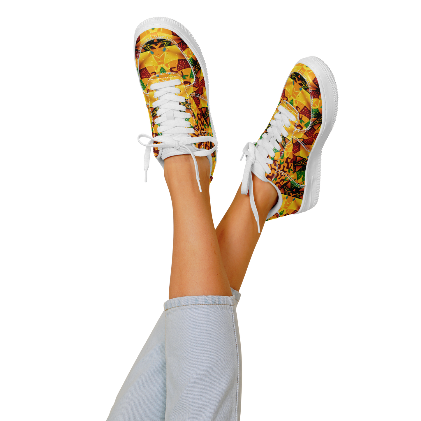 Women's Vibrant Red Yellow & Green African Kente Geometric Pattern All-Over Print Core Low Shoes