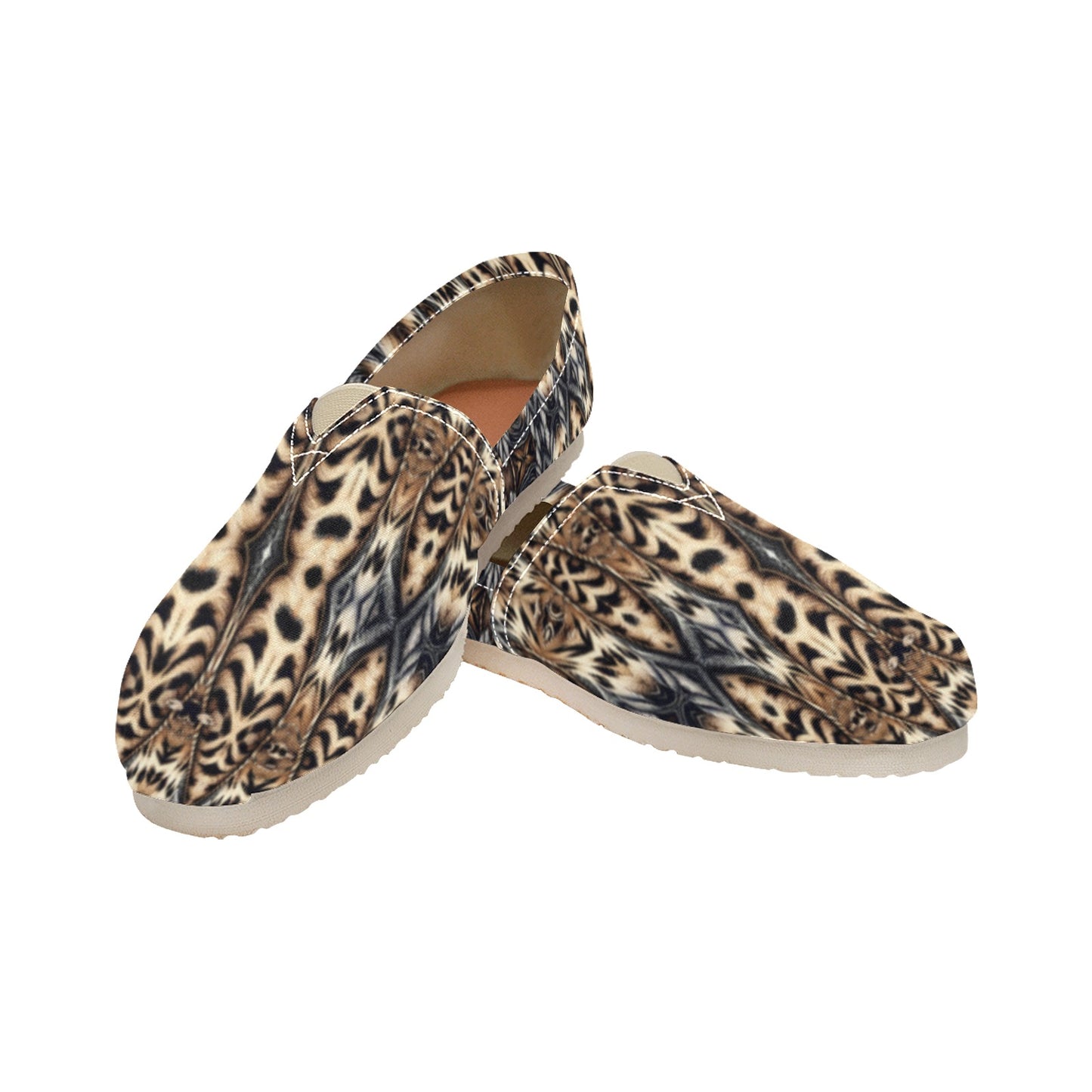 Women's Brown Geometric Pattern All-Over Print Classic Canvas Slip-On