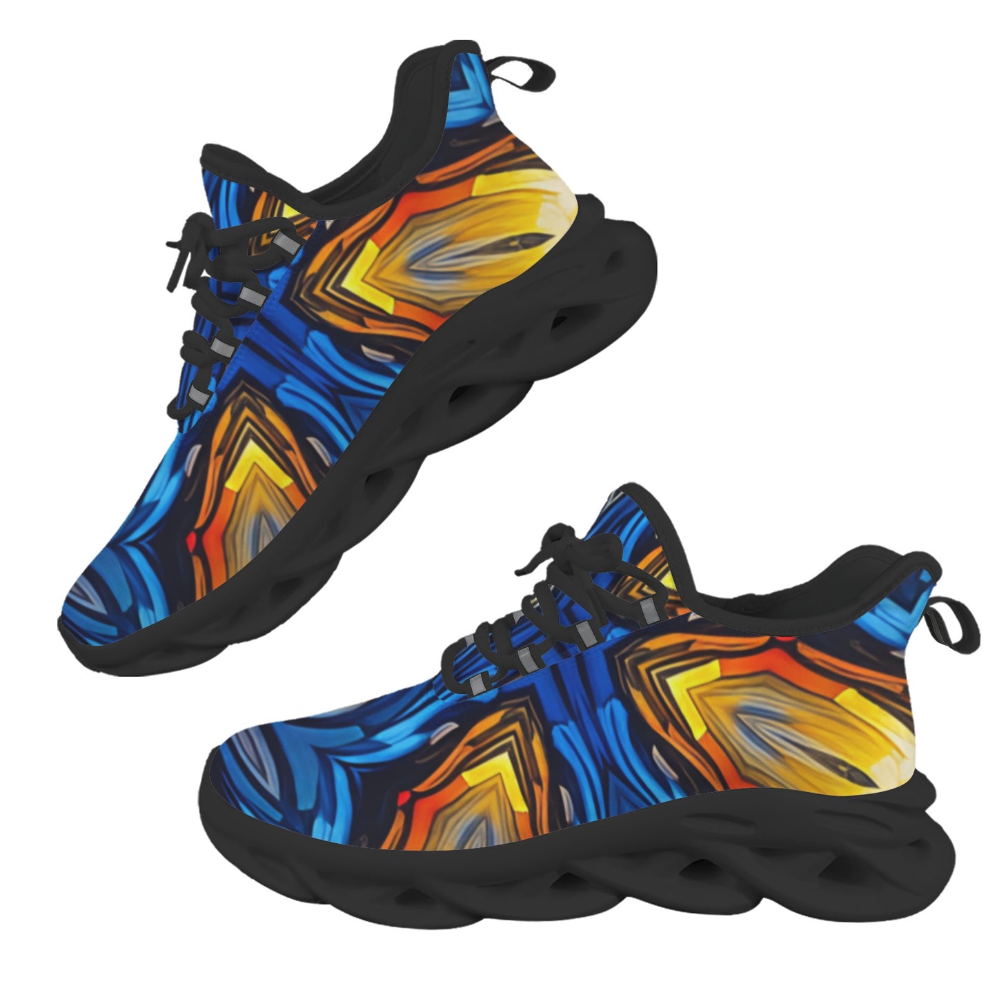 Women's Bold Blue & Gold Abstract Pattern All-Over Print Twisted Sole Sneakers