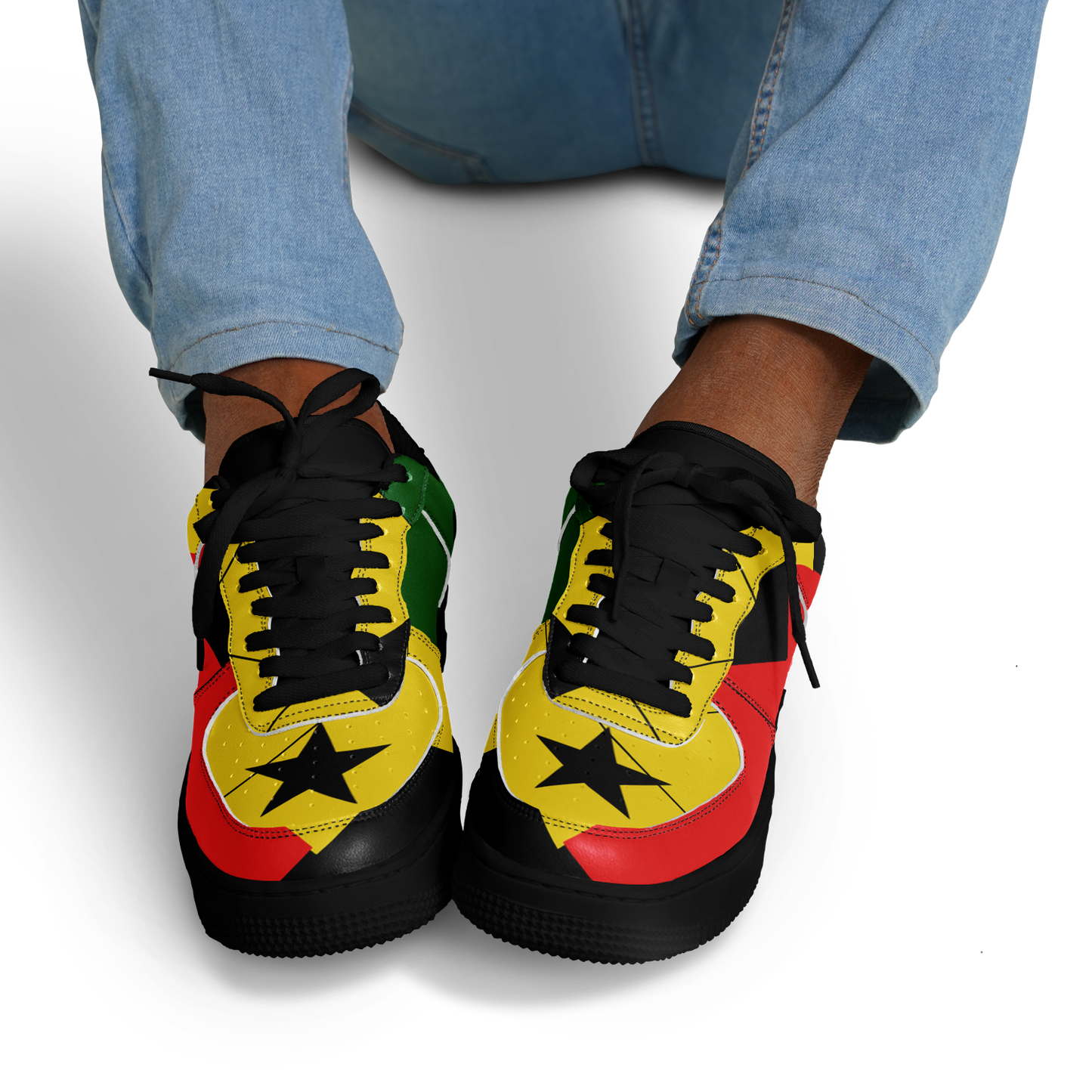 Men's Red Yellow Green and Black Stars Pattern All Over Print Urban Peak High Top Shoes