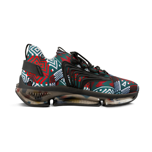 Men's Red & Teal Aztec Geo Pattern All Over Print Mesh Sneakers