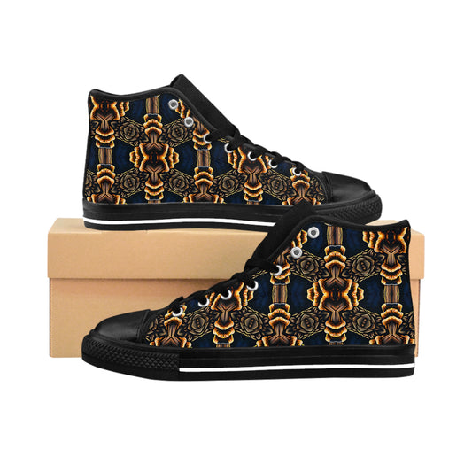 Men's Geometric Gold & Black Pattern High Top Sneakers