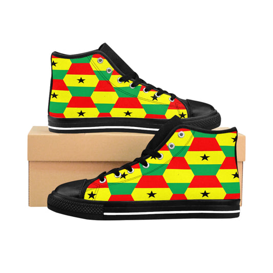 Women's Red Yellow Green Stars Flag Hex Pattern High Top Sneakers