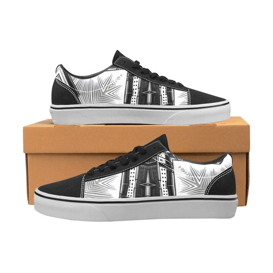 Women's Black & White Kaleidoscope Cross Pattern All Over Print Low Top Skateboarding Shoes.