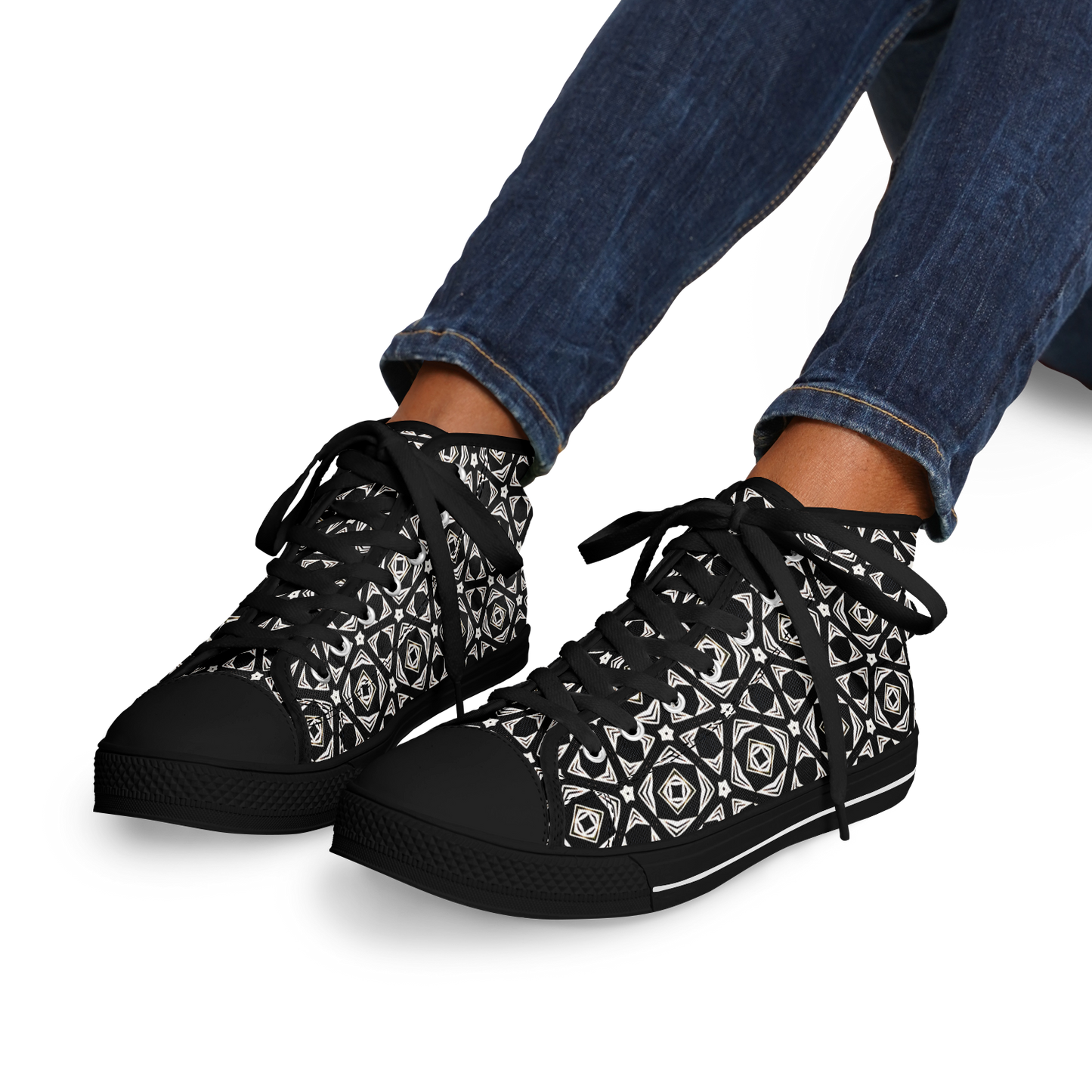 Women's Black Geometric Pattern Urban Peak High Top Shoes