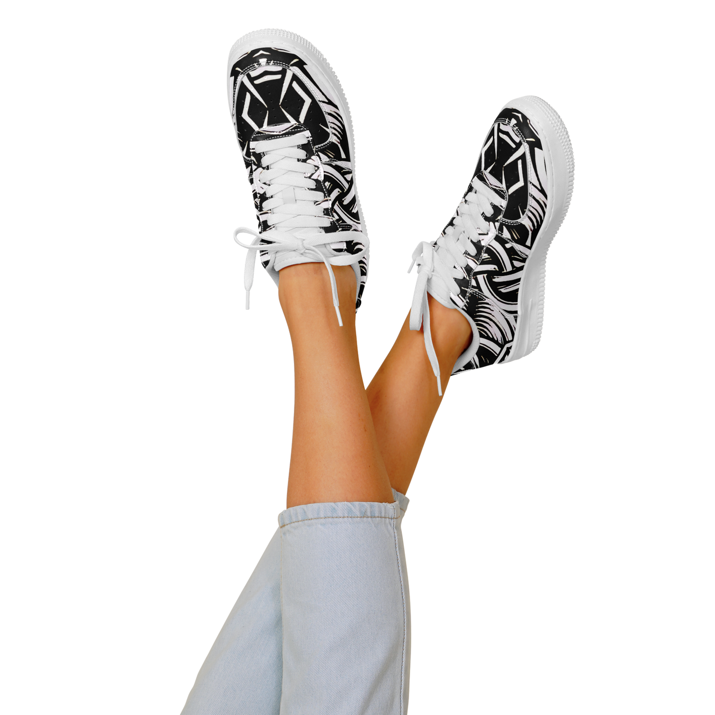 Women’s Black Intricate Silver Chain Tattoo Pattern High Core Low Shoes