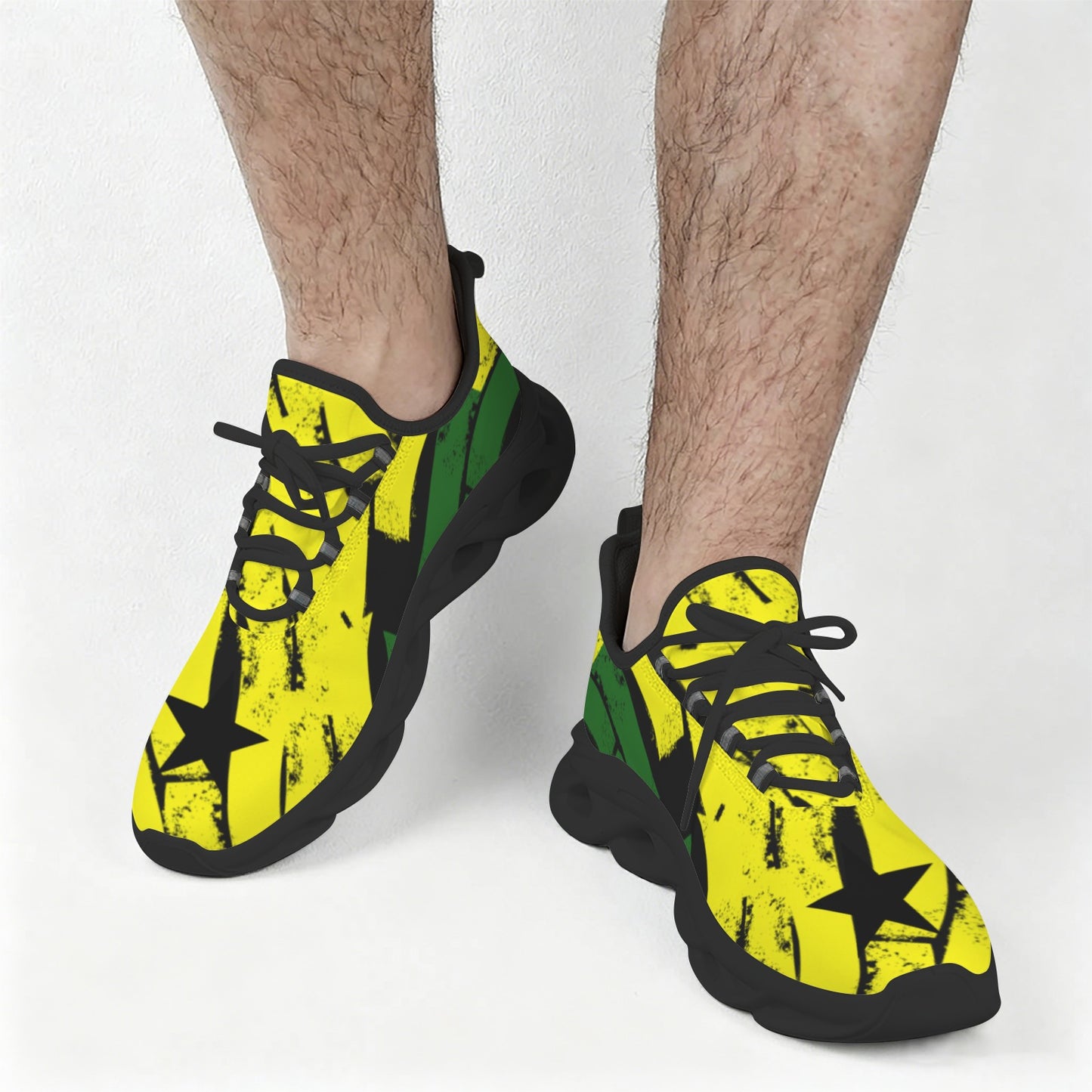 Men's Red Yellow Green and Black Stars Pattern All Over Print Twisted Sole Sneakers