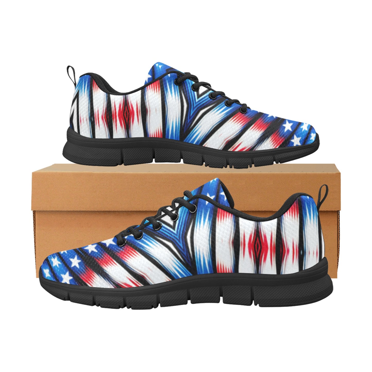 Men's Red White Blue Geometric Pattern All-Over Print  Breathable Running Shoes.