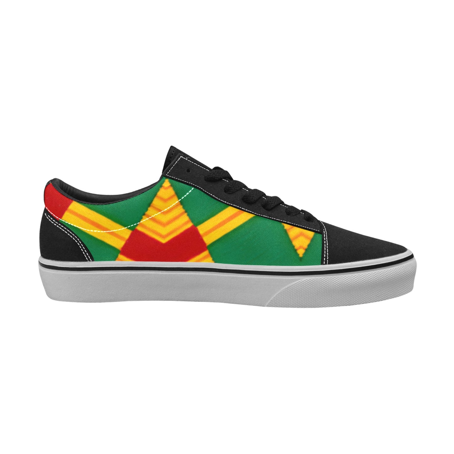 Men Bold Green, Red & Gold African Kente-Inspired Pattern  Low Top Skateboarding Shoes