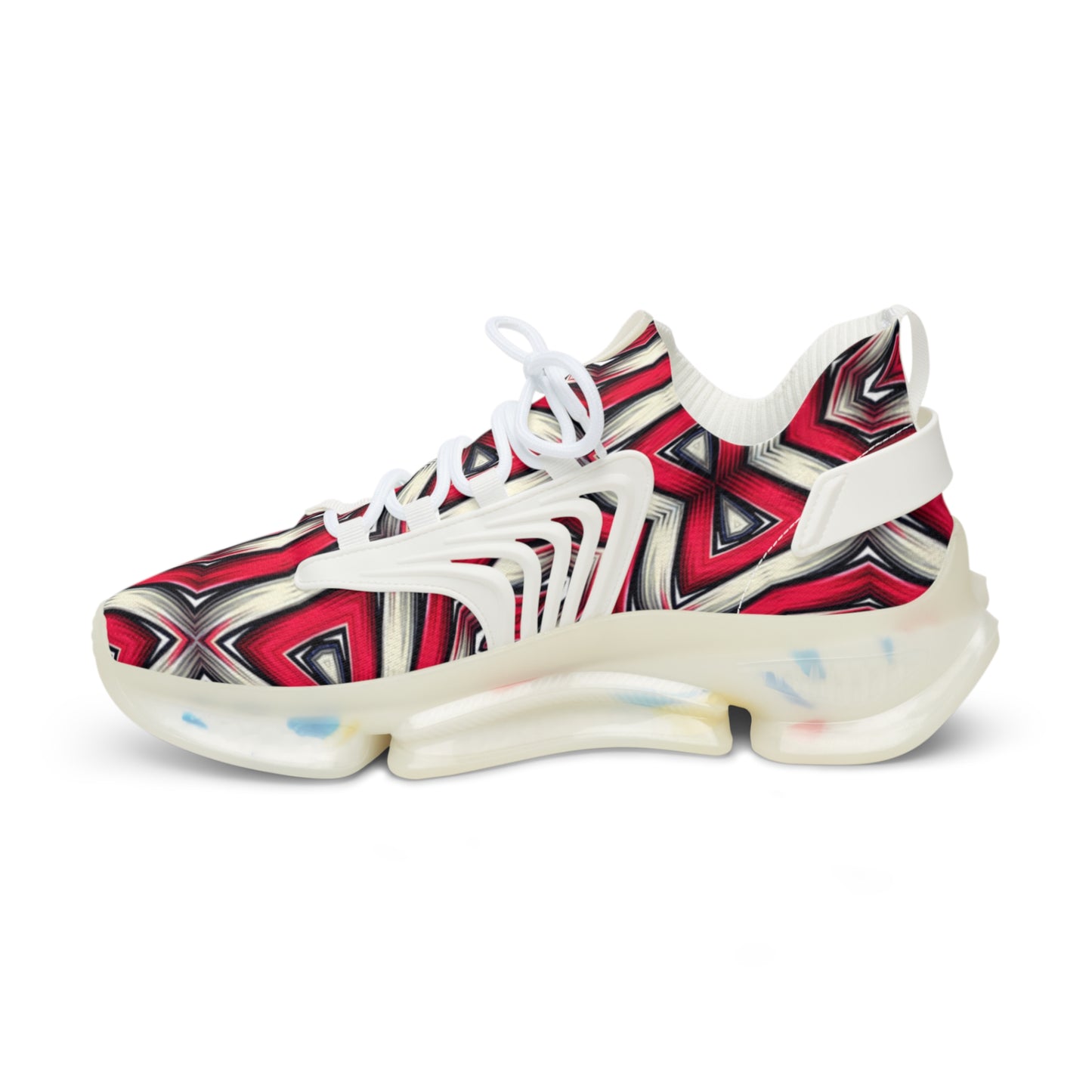 Men's Red Geometric Kaleidoscope Pattern Athletic Mesh Sneakers