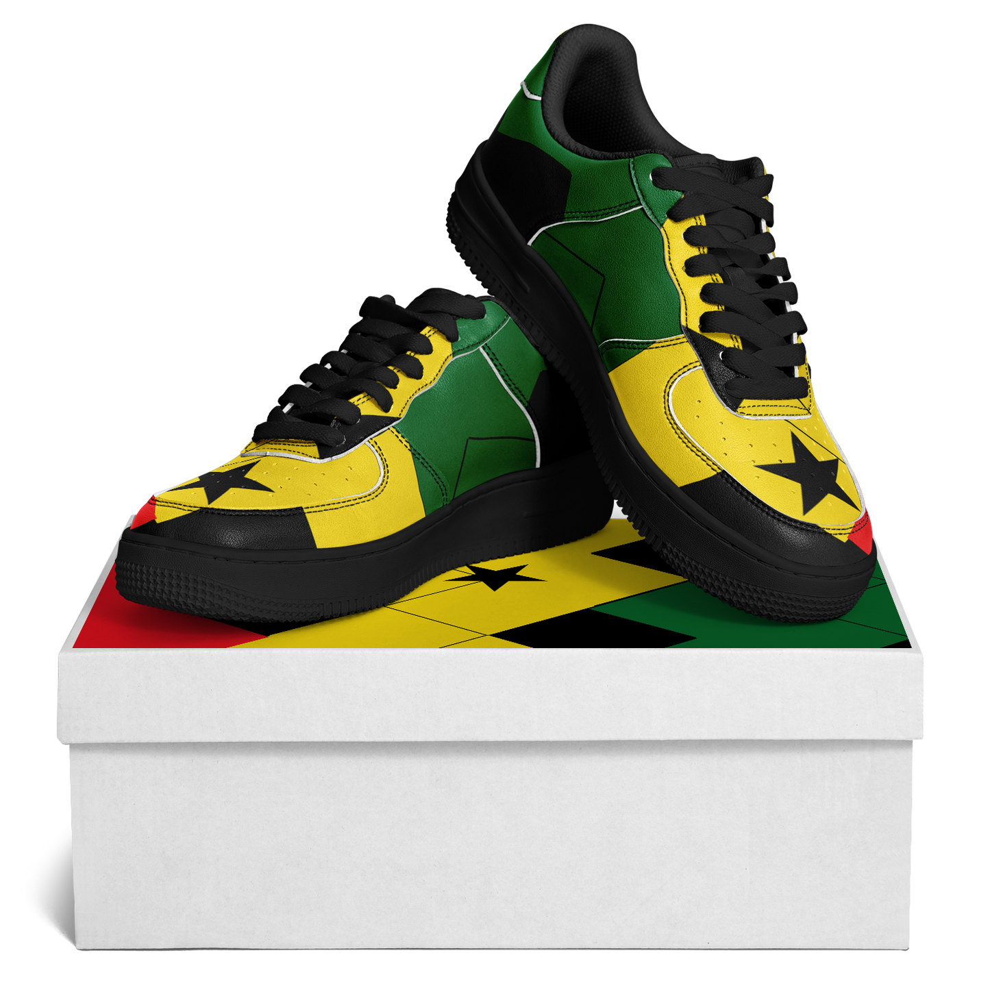 Women's Red Yellow Green and Black Stars Pattern All Over Print Urban Peak High Top Shoes