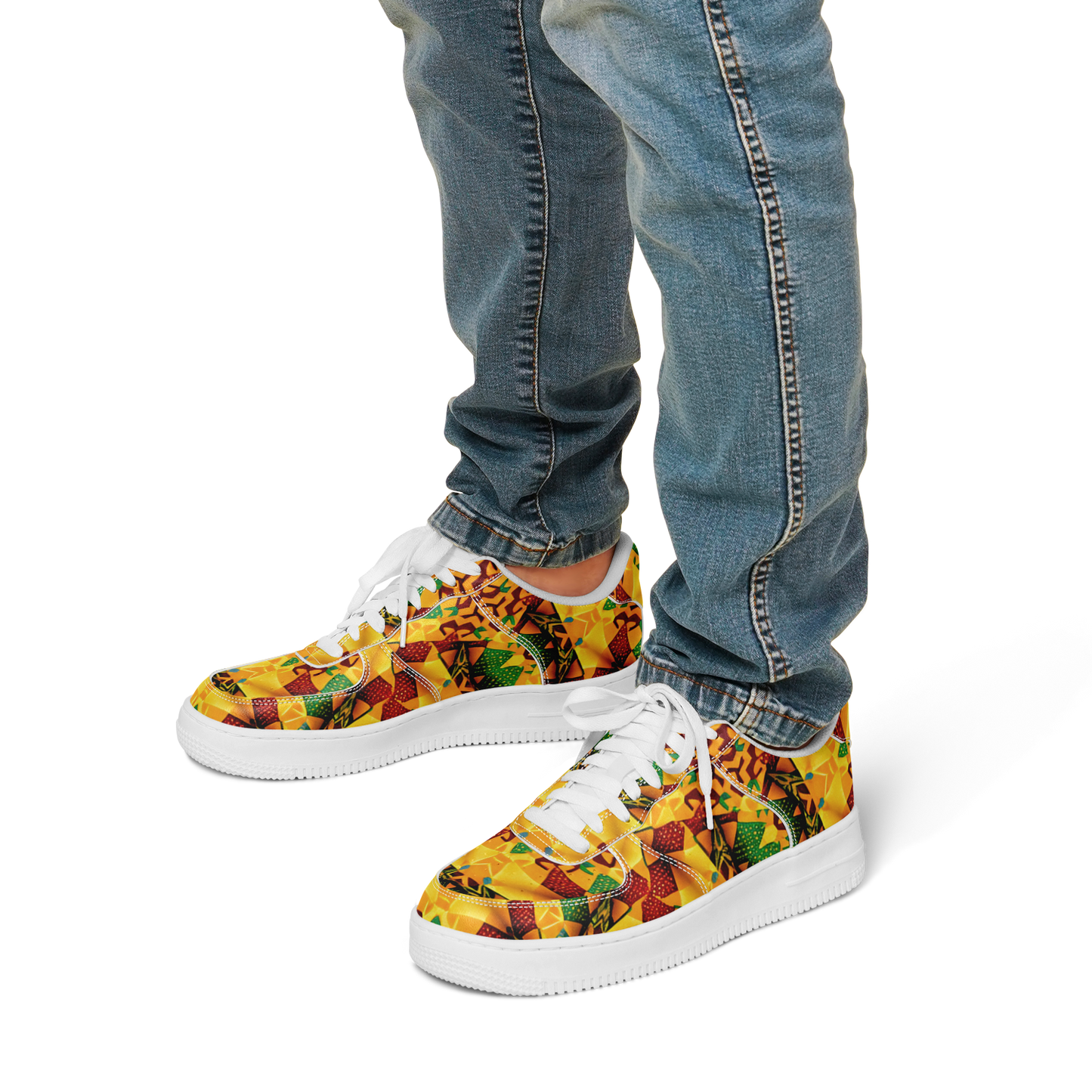Men's Vibrant Red Yellow & Green African Kente Geometric Pattern All-Over Print Core Low Shoes