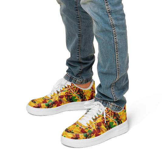Men's Vibrant Red Yellow & Green African Kente Geometric Pattern All-Over Print Core Low Shoes