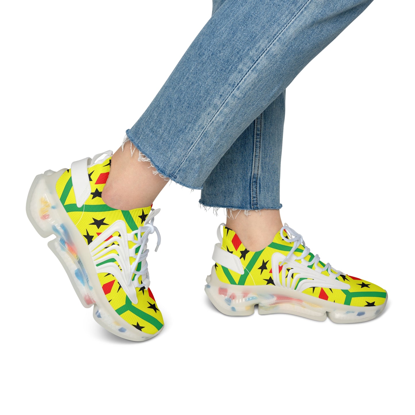 Women's Red Yellow Green Black Stars Athletic Mesh Sneakers
