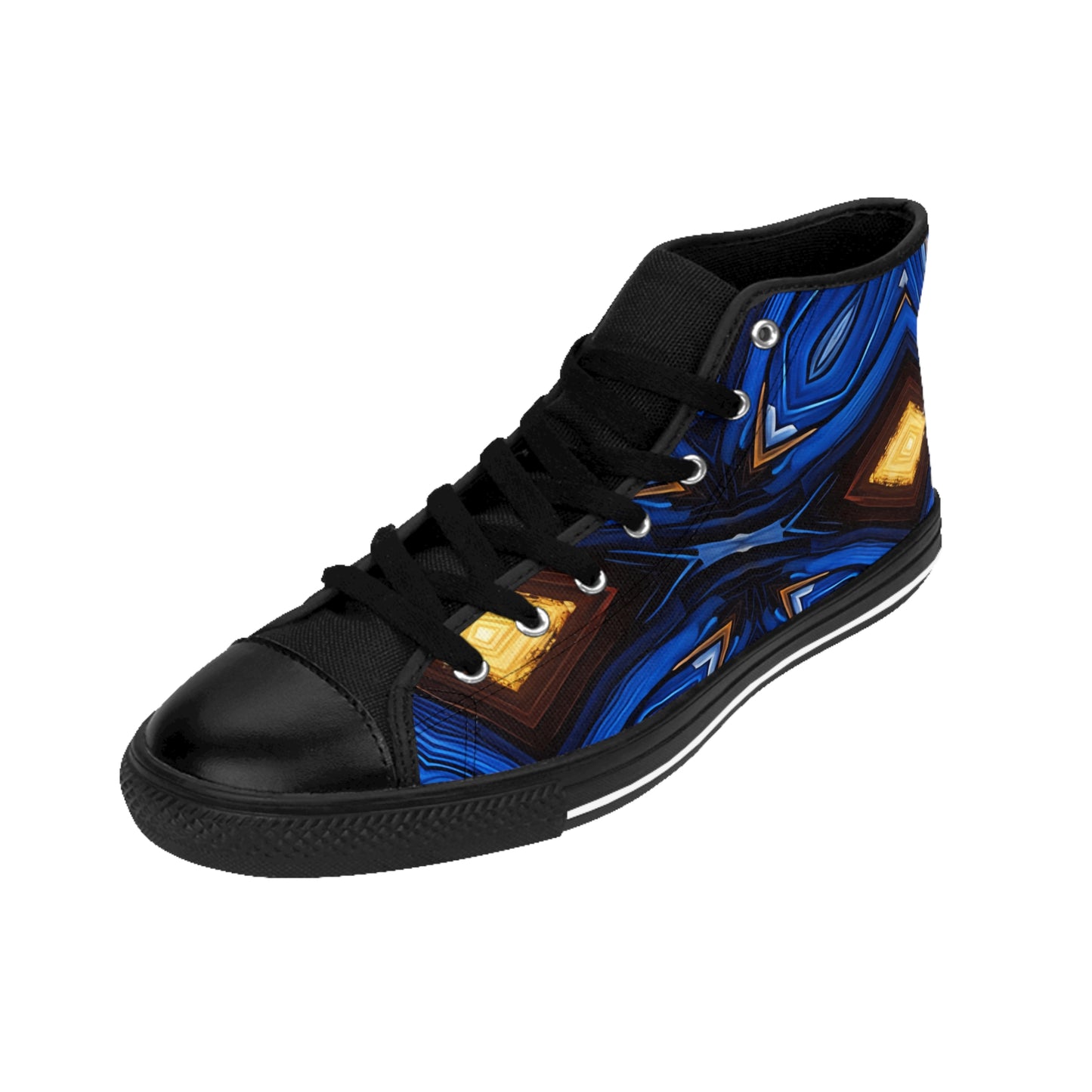 Men's Blue Geometric Kaleidoscope pattern Design High-Top Sneakers