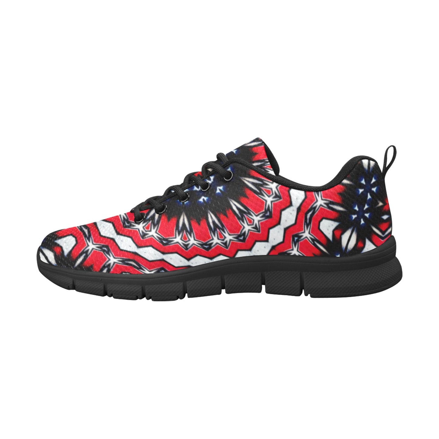Men's Red, Black & White Psychedelic Pattern All-Over Print Breathable Running Shoes