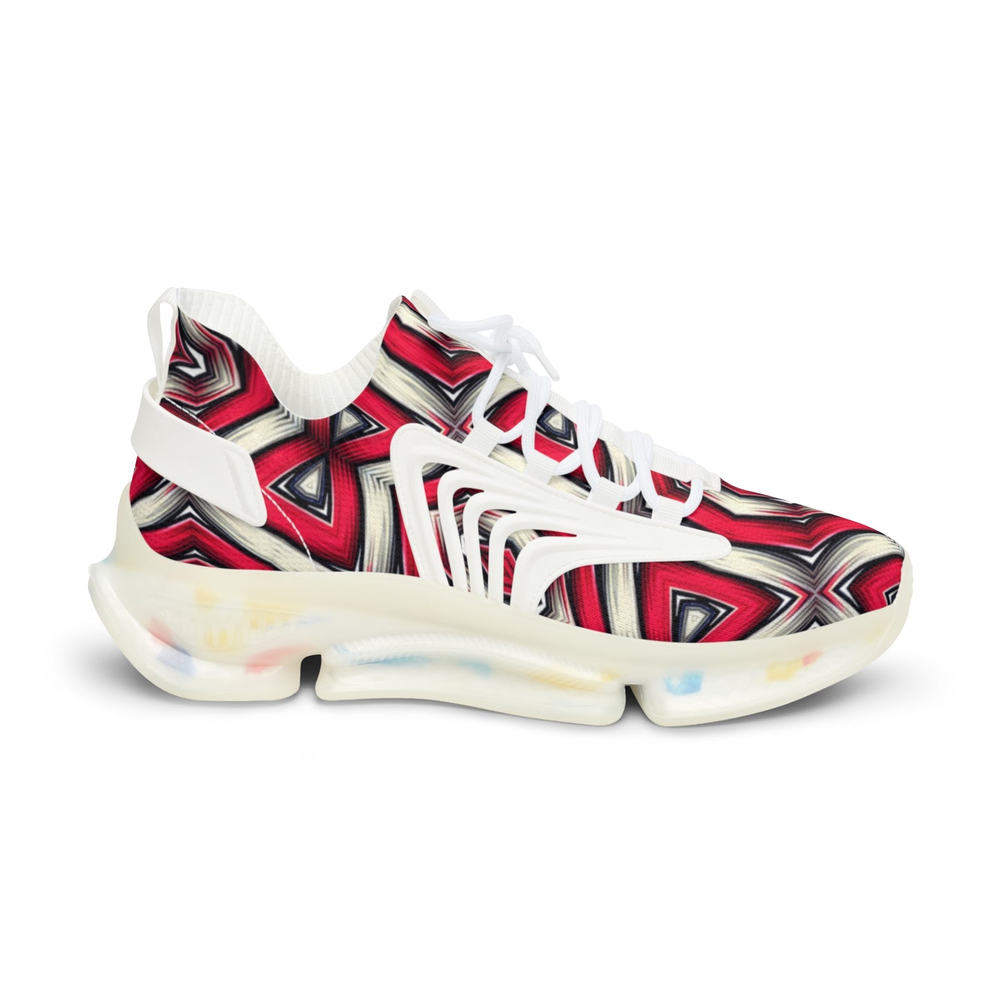 Men's Red Geometric Kaleidoscope Pattern Athletic Mesh Sneakers