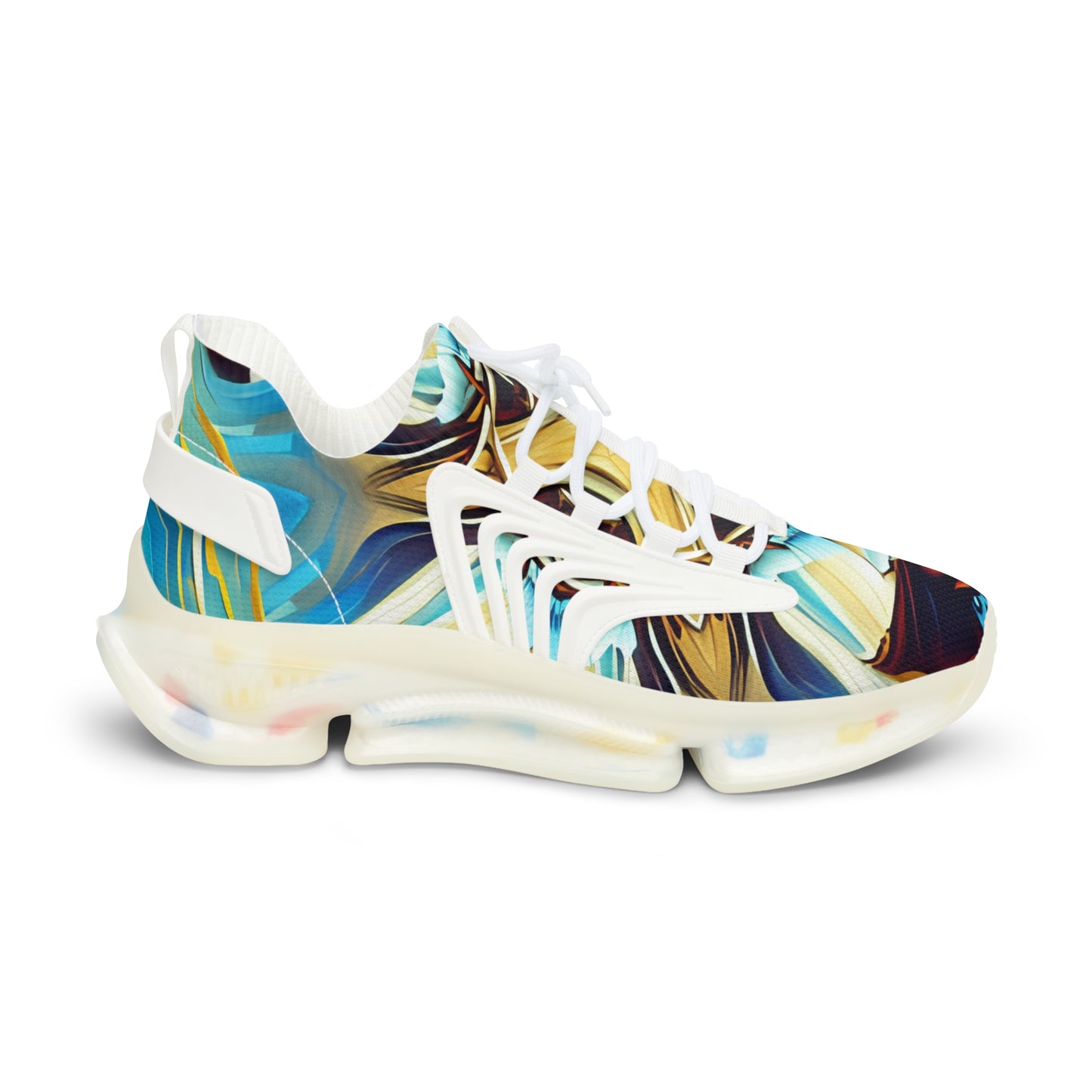 Men's Abstract Ocean Wave All Over Print Mesh Athletic Sneakers