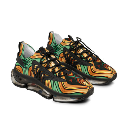 Men's Retro Green & Gold Swirl Athletic Mesh Sneakers