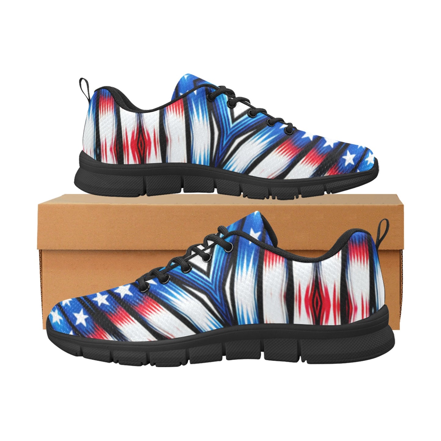 Women's Red White Blue Geometric Pattern All-Over Print Breathable Running Shoes