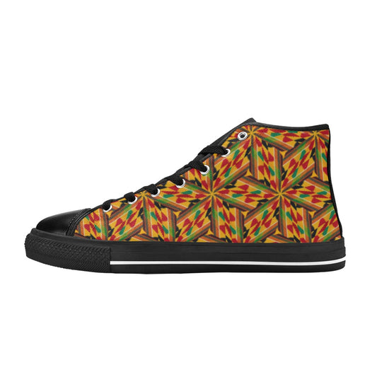 Women's Vibrant African Kente Geometric All-Over Print High Top Canvas Shoes