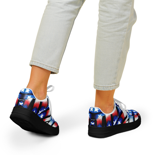 Women's Red White Blue Geometric Pattern All-Over Print Core Low Shoes