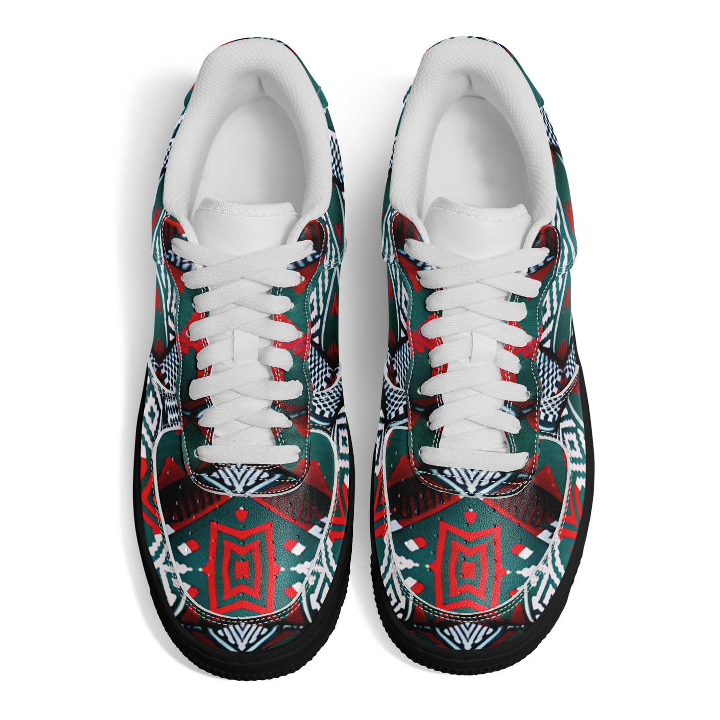 Men's Red & Teal Aztec Geo Pattern All-Over Print Core Low Shoes