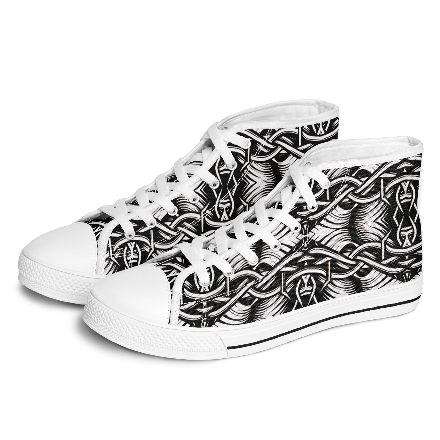 Women’s Black Intricate Silver Chain Tattoo Pattern High Urban Peak High Top Shoes