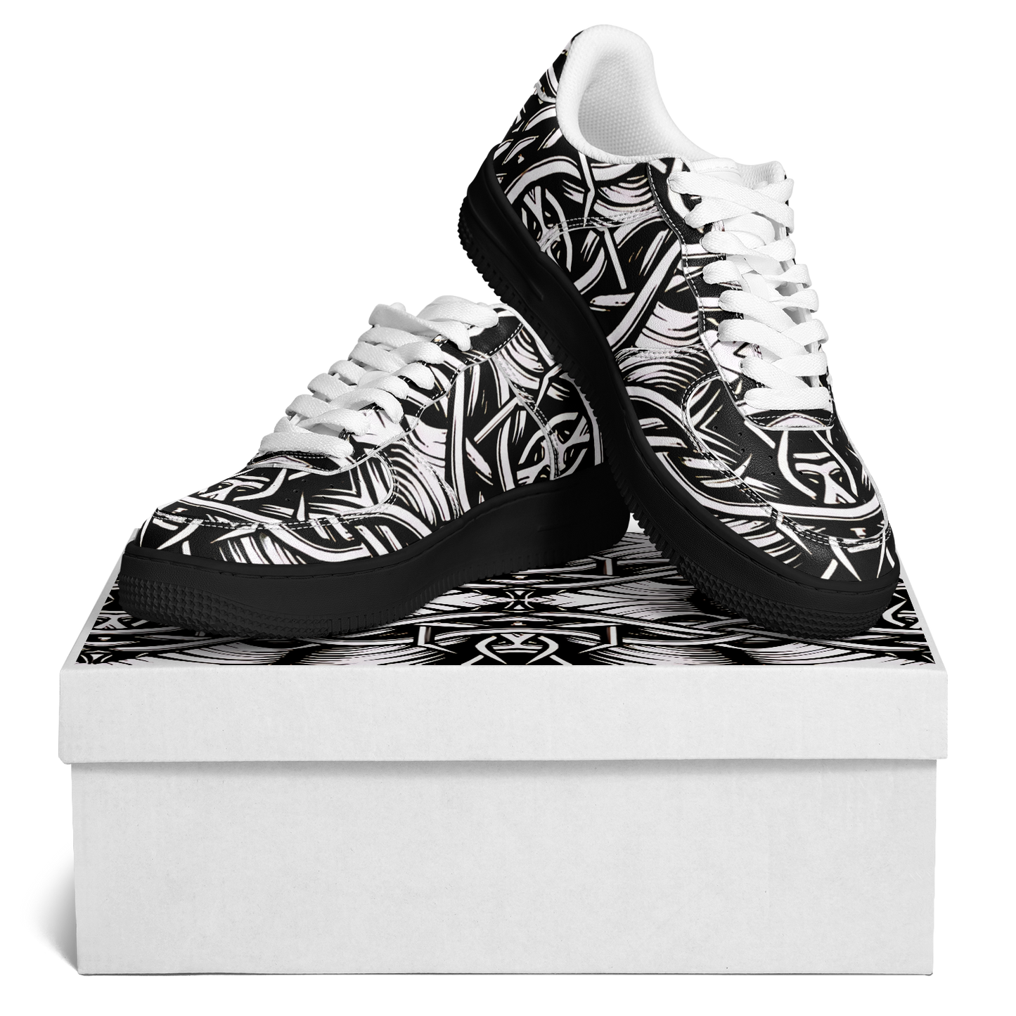 Men’s Black Intricate Silver Chain Tattoo Pattern High Core Low Shoes