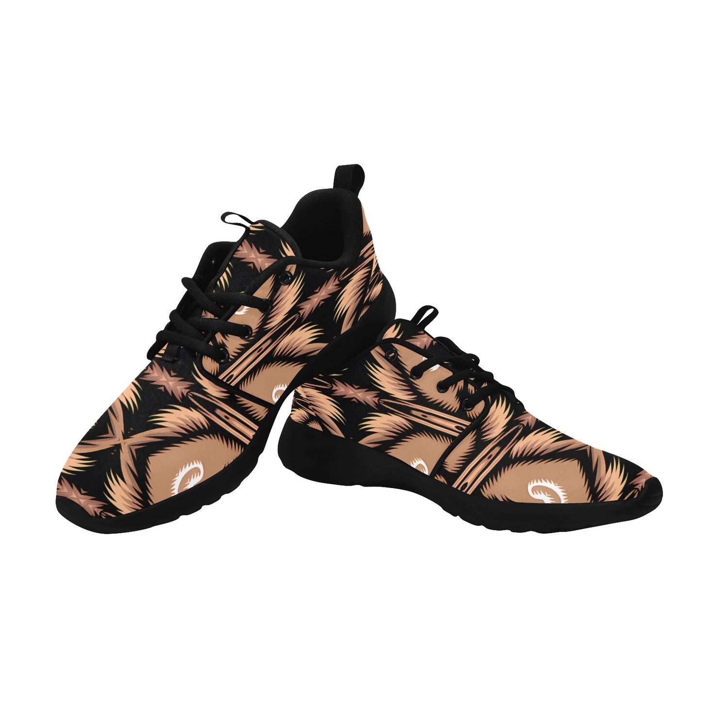 Men's Brown Geometric Pattern All-Over Print Men's Pull Loop Sneakers (Model 02001)