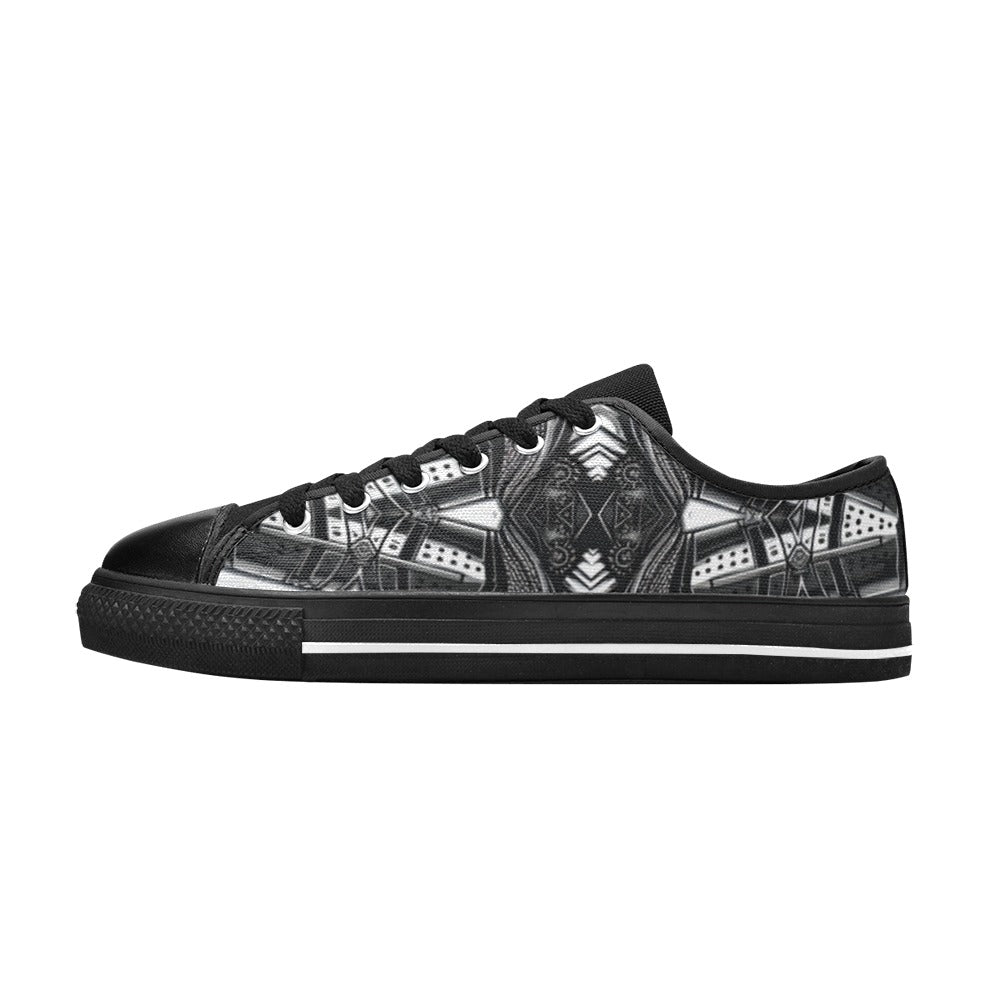 Women's Monochrome Kaleidoscope Pattern All-Over Print  Low Top Canvas Shoes