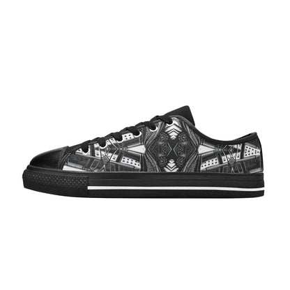 Women's Monochrome Kaleidoscope Pattern All-Over Print  Low Top Canvas Shoes
