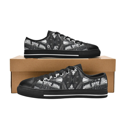 Women's Monochrome Kaleidoscope Pattern All-Over Print  Low Top Canvas Shoes