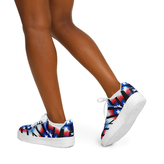 Women's Red White Blue Geometric Pattern All-Over Print Core Low Shoes