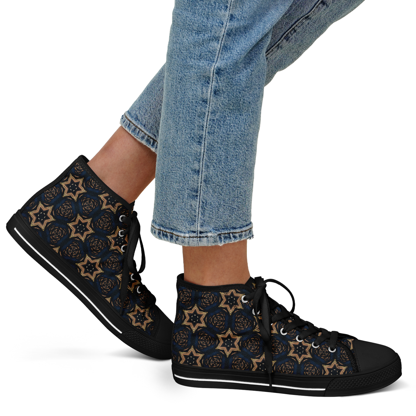 Women's Geometric Floral Pattern in Black & Brown Urban Peak High Top Shoes