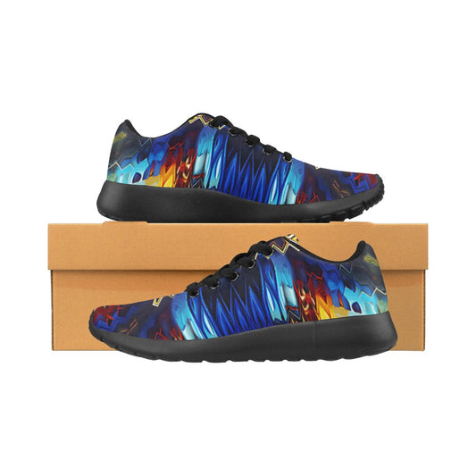 Women's Blue & Red Kaleidoscope Pattern All-Over Print Running Shoes.