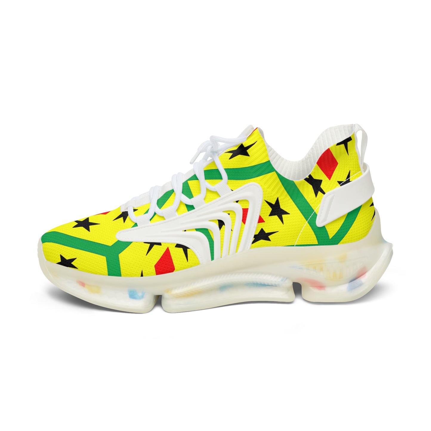 Women's Red Yellow Green Black Stars Athletic Mesh Sneakers