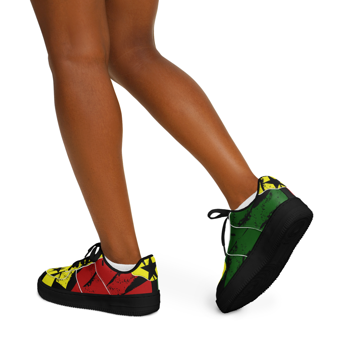 Women's Red Yellow Green and Black Stars Pattern All Over Print Urban Peak High Top Shoes