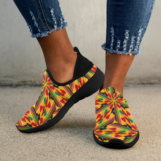 Women's Vibrant African Kente Geometric All-Over Print Fly Weave Drop-in Heel Sneakers